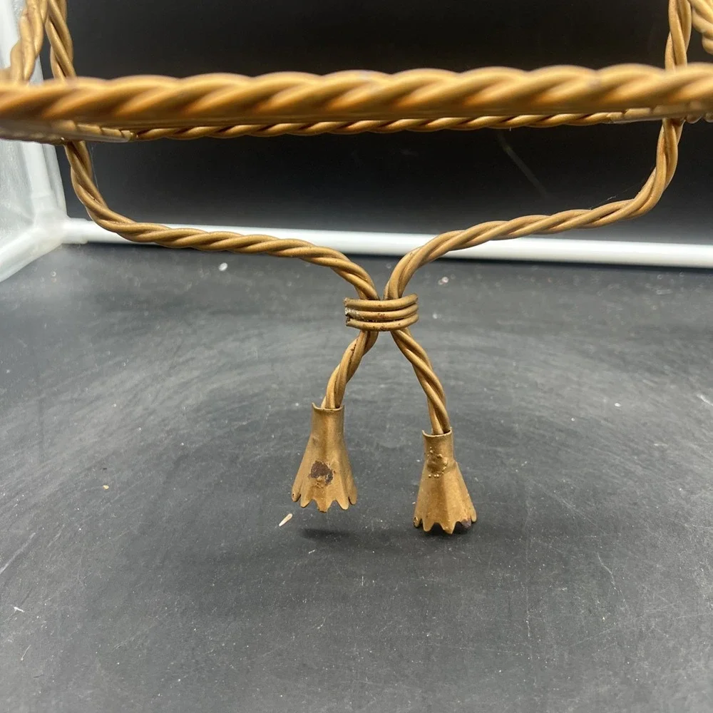 Vintage Hollywood Regency 3 Tier Wall Shelf Twisted Rope Gold Metal Homco